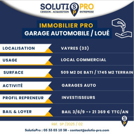 EXCLUSIVITÉ – MUR GARAGE AUTOMOBILE LOUÉ Vayres